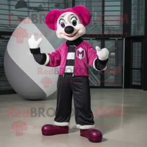 Magenta Mime mascot costume character dressed with a Bomber Jacket and Scarves