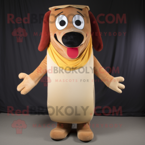 Tan Hot Dog maskot kostume...