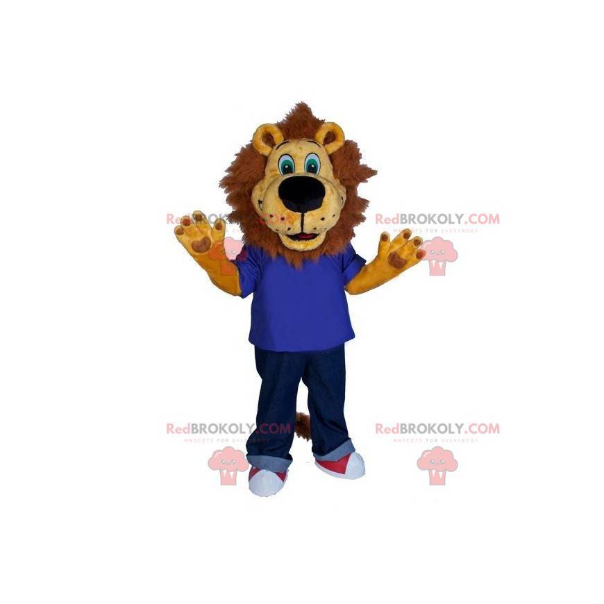 Brun løve maskot med stort hoved - Redbrokoly.com