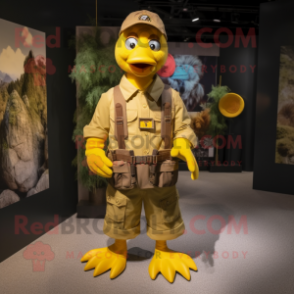 Yellow Turkey mascot costume character dressed with a Cargo Pants and Cummerbunds