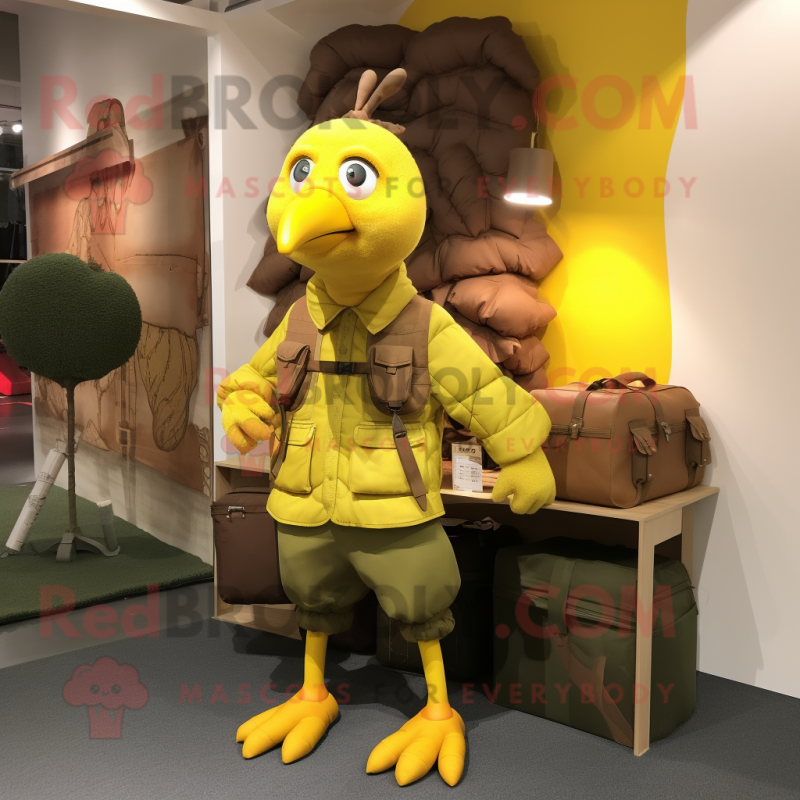 Yellow Turkey mascot costume character dressed with a Cargo Pants and Cummerbunds