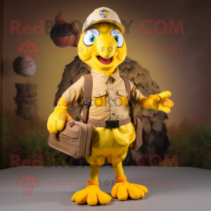 Yellow Turkey mascot costume character dressed with a Cargo Pants and Cummerbunds