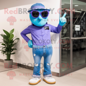 Lavender Wrist Watch mascot costume character dressed with a Boyfriend Jeans and Sunglasses