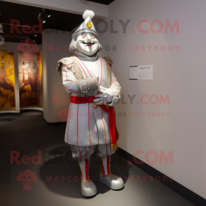 Silver Swiss Guard mascot costume character dressed with a Trousers and Keychains