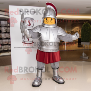 Silver Swiss Guard mascot costume character dressed with a Trousers and Keychains