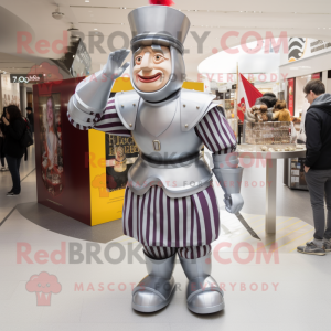 Silver Swiss Guard mascot costume character dressed with a Trousers and Keychains