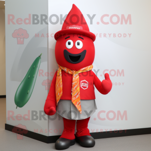 Red Mango mascot costume character dressed with a Oxford Shirt and Scarf clips