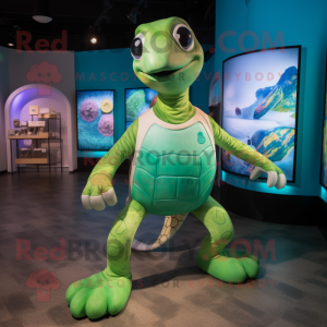 Green Sea Turtle mascot costume character dressed with a Leggings and Necklaces