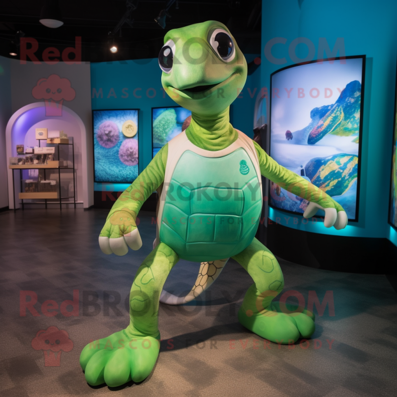 Green Sea Turtle mascot costume character dressed with a Leggings and Necklaces Green Sea Turtle mascot costume character dressed with a Leggings and Necklaces