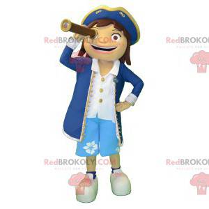 Meisjesmascotte in zeemansuitrusting van de kapitein -