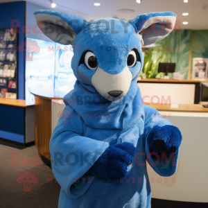 Blue Kangaroo mascot costume character dressed with a Cover-up and Mittens