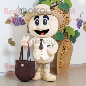 Beige Grape mascot costume character dressed with a Trousers and Handbags