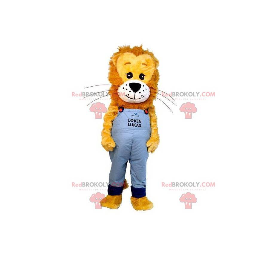Mascot bruin en geel leeuwenwelpje. Kleine leeuw mascotte -