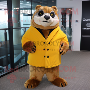 Gold Marmot mascot costume character dressed with a Jacket and Cummerbunds