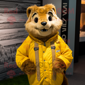 Gold Marmot mascot costume character dressed with a Jacket and Cummerbunds