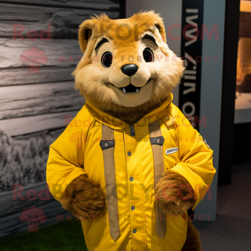 Gold Marmot mascot costume character dressed with a Jacket and Cummerbunds Gold Marmot mascot costume character dressed with a Jacket and Cummerbunds