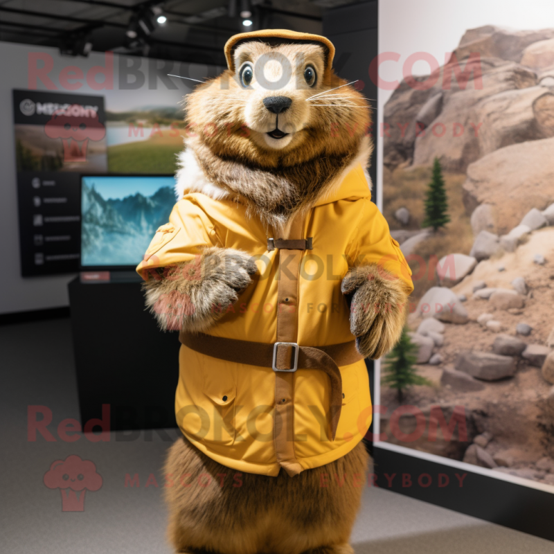 Gold Marmot mascot costume character dressed with a Jacket and Cummerbunds