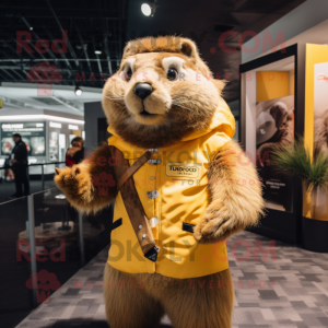 Gold Marmot mascot costume character dressed with a Jacket and Cummerbunds