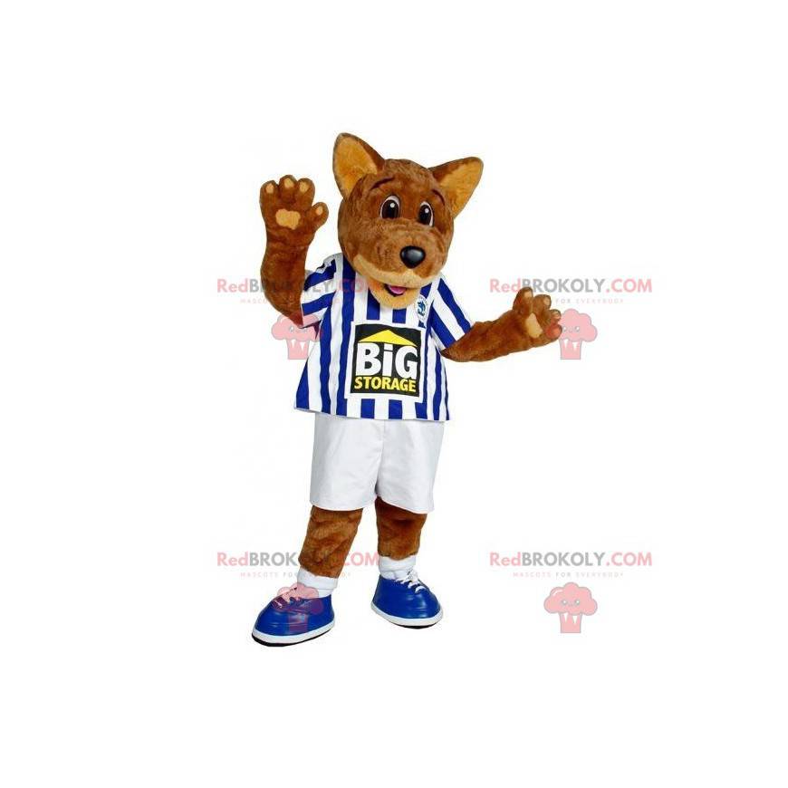 Brown wolf dog mascot in sportswear - Redbrokoly.com