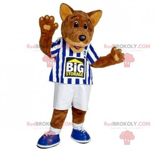 Brown wolf dog mascot in sportswear - Redbrokoly.com