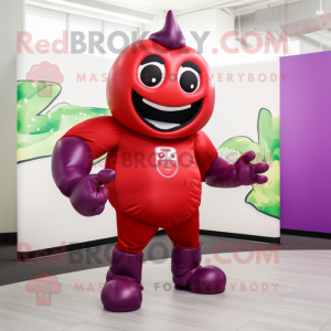 Red Eggplant mascot costume character dressed with a Rash Guard and Gloves