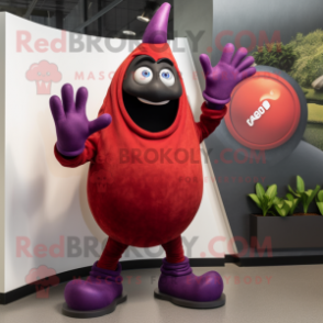 Red Eggplant mascot costume character dressed with a Rash Guard and Gloves