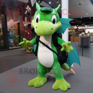 Green Pterodactyl mascot costume character dressed with a V-Neck Tee and Backpacks