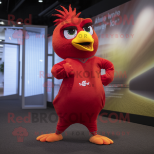 Red Canary mascot costume character dressed with a Yoga Pants and Anklets