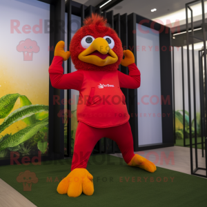 Red Canary mascot costume character dressed with a Yoga Pants and Anklets