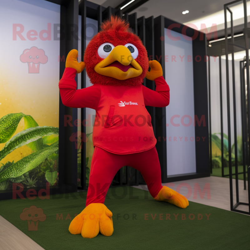 Red Canary mascot costume character dressed with a Yoga Pants and Anklets Red Canary mascot costume character dressed with a Yoga Pants and Anklets