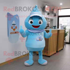 Sky Blue Ice Cream mascot costume character dressed with a Turtleneck and Caps