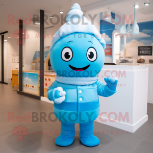 Sky Blue Ice Cream mascot costume character dressed with a Turtleneck and Caps