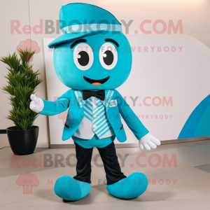 Cyan But mascot costume character dressed with a Windbreaker and Bow ties