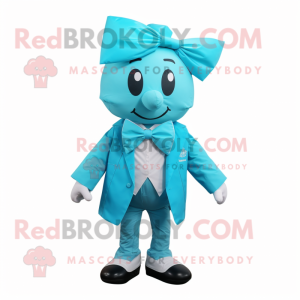 Cyan But mascot costume character dressed with a Windbreaker and Bow ties