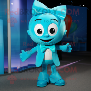 Cyan But mascot costume character dressed with a Windbreaker and Bow ties