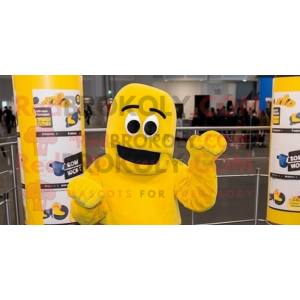 Yellow Boxing Glove mascot costume character dressed with a Sweatshirt and Anklets