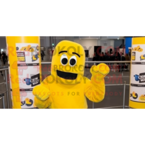 Yellow Boxing Glove mascot costume character dressed with a Sweatshirt and Anklets