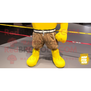 Yellow Boxing Glove mascot costume character dressed with a Sweatshirt and Anklets