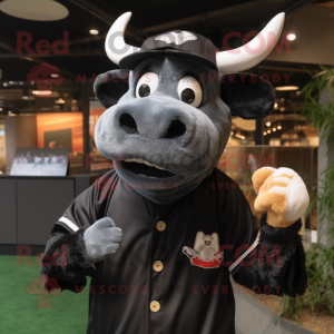 Black Cow mascot costume character dressed with a Baseball Tee and Cufflinks