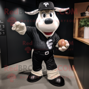 Black Cow mascot costume character dressed with a Baseball Tee and Cufflinks