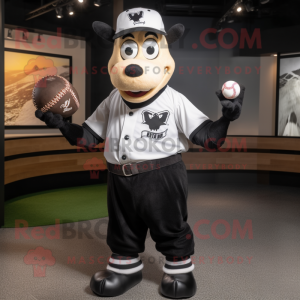 Black Cow mascot costume character dressed with a Baseball Tee and Cufflinks