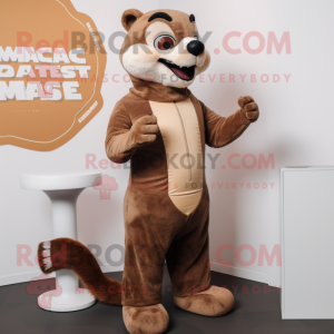 Brown Weasel mascot costume character dressed with a Empire Waist Dress and Smartwatches