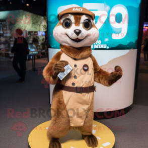 Brown Weasel mascot costume character dressed with a Empire Waist Dress and Smartwatches