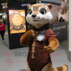 Brown Weasel mascot costume character dressed with a Empire Waist Dress and Smartwatches