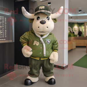 Olive Bull mascot costume character dressed with a Joggers and Berets