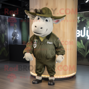 Olive Bull mascot costume character dressed with a Joggers and Berets