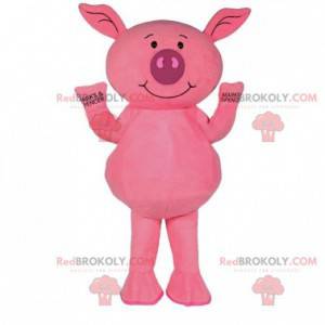 Śliczna i zadumana różowa maskotka świni - Redbrokoly.com