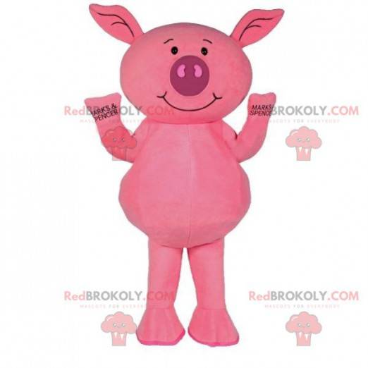 Mascota de cerdo rosa lindo y meditabundo - Redbrokoly.com