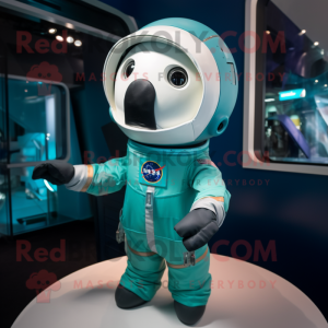 Teal Astronaut mascot costume character dressed with a Playsuit and Shawls