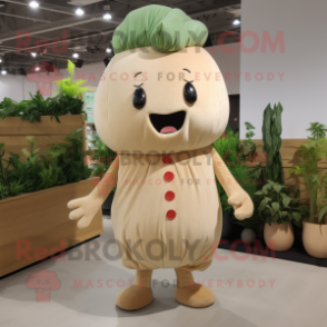 Tan Radish mascot costume character dressed with a Culottes and Hairpins